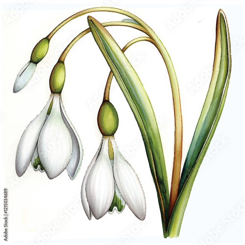 Watercolor Snowdrop white background