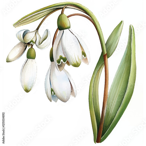 Watercolor Snowdrop white background