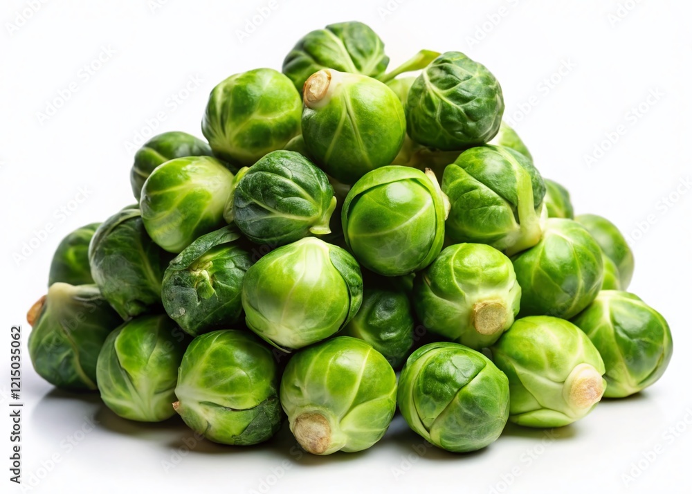 Fresh Brussels Sprouts Pile, Isolated on White Background - High-Resolution Stock Photo Fresh Brussels Sprouts Pile, Isolated on White Background - High-Resolution Stock Photo