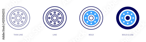 Tyre fitting icon in 4 different styles. Thin Line, Line, Bold, and Bold Line. Duotone style. Editable stroke