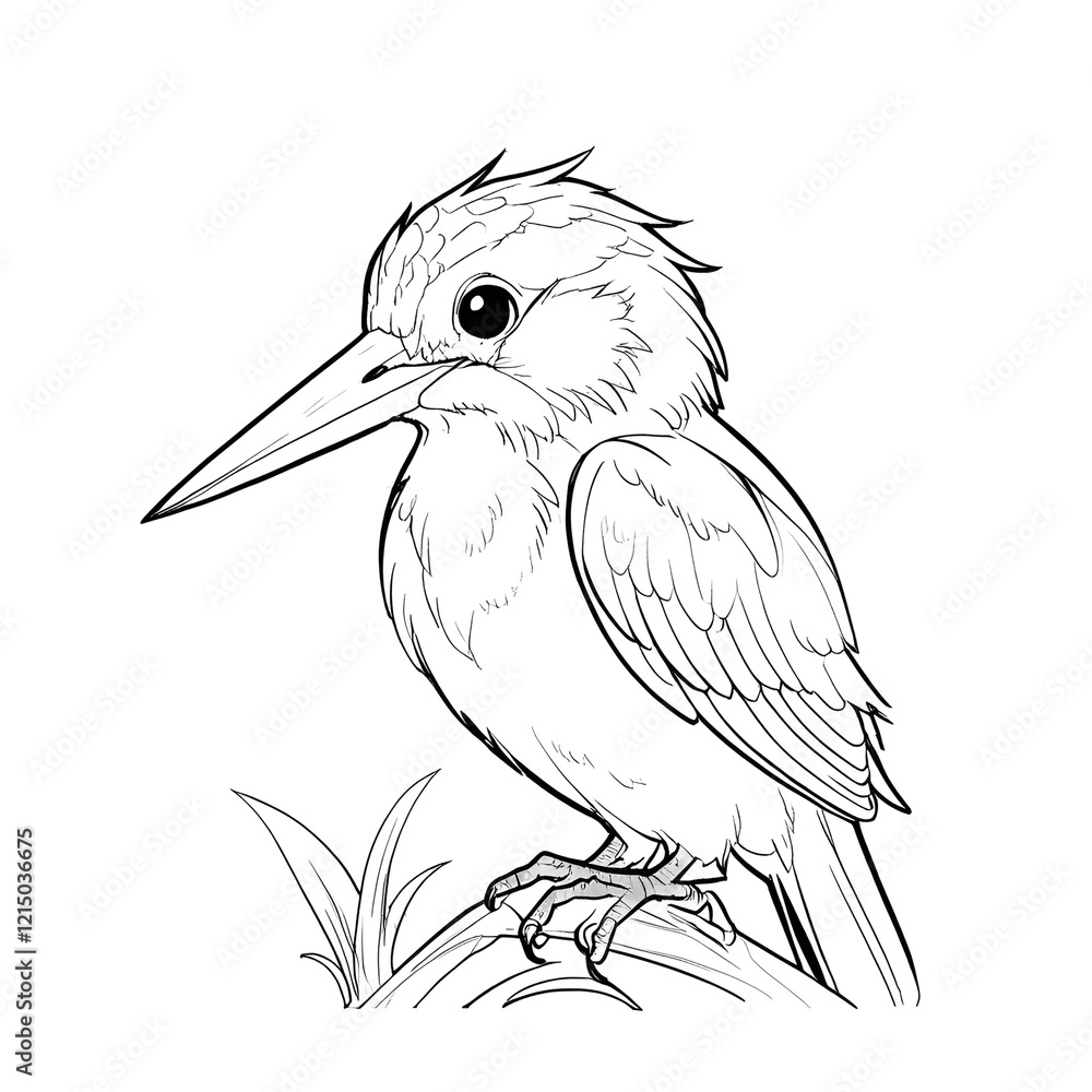 Obraz premium Cute Kingfisher in Easy and Bold Coloring Page