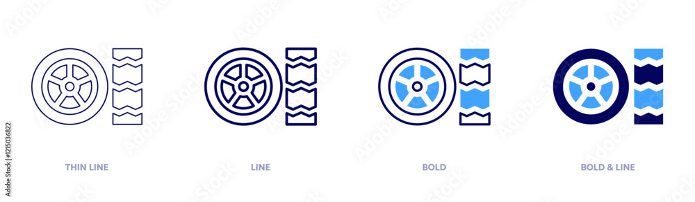 Tyre sidewall icon in 4 different styles. Thin Line, Line, Bold, and Bold Line. Duotone style. Editable stroke