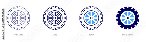 Tyre size icon in 4 different styles. Thin Line, Line, Bold, and Bold Line. Duotone style. Editable stroke