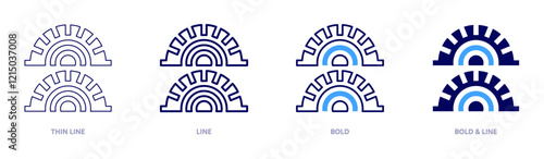 Tyre wear icon in 4 different styles. Thin Line, Line, Bold, and Bold Line. Duotone style. Editable stroke