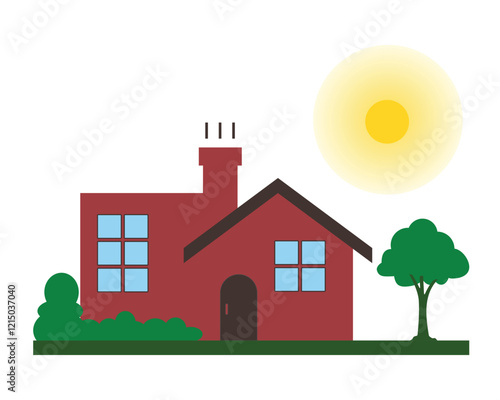 House icon in flat style. Home vector illustration on isolated background. Apartment building sign business concept  of a family house with tree, nature , The banner concept, A beautiful, cozy home.
