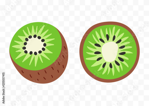 Kiwi half and whole tropical fruit flat vector set