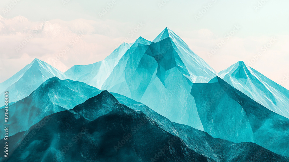 Obraz premium Digital representation of turquoise mountain landscape with sharp peaks in daylight