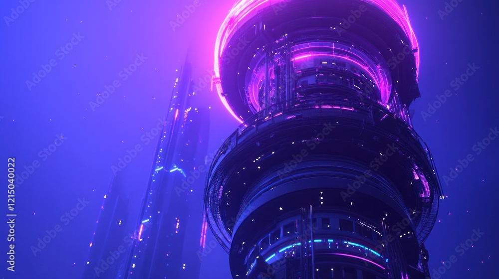 A bold 3D-rendered telecommunications tower with glowing violet light beams and dynamic black-and-blue details, set on a dark blue backdrop. A bold 3D-rendered telecommunications tower with glowing violet light beams and dynamic black-and-blue details, set on a dark blue backdrop.