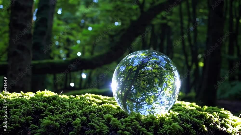Globe Glass In Green Forest With Sunlight Globe Glass In Green Forest With Sunlight