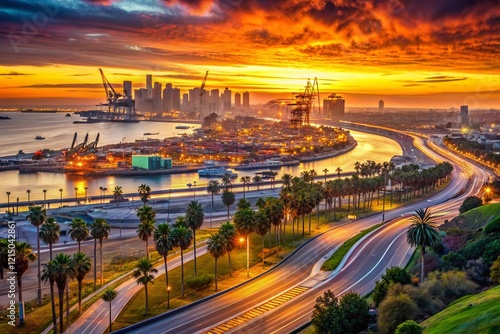Los Angeles Harbor Dawn: 110 Freeway Timelapse, Deep Focus