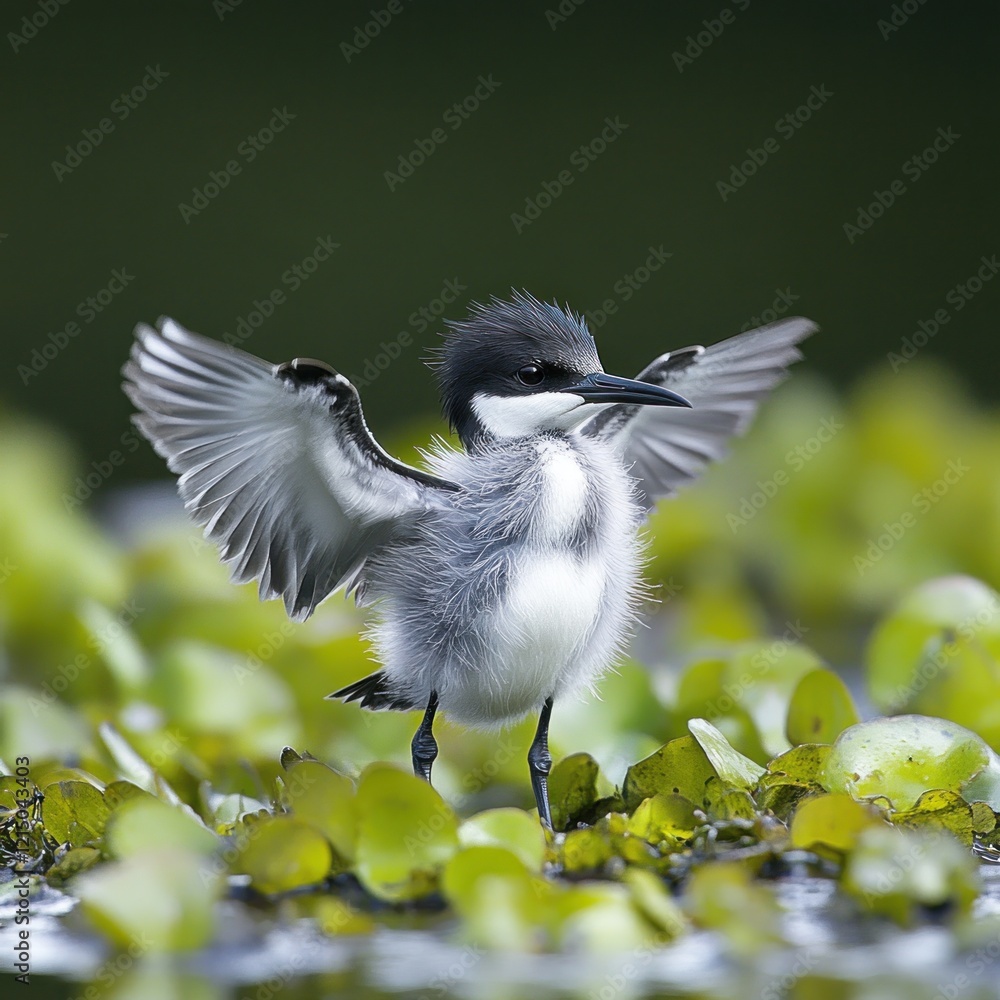 Obraz premium Young Belted Kingfisher Posing with Wings Spread