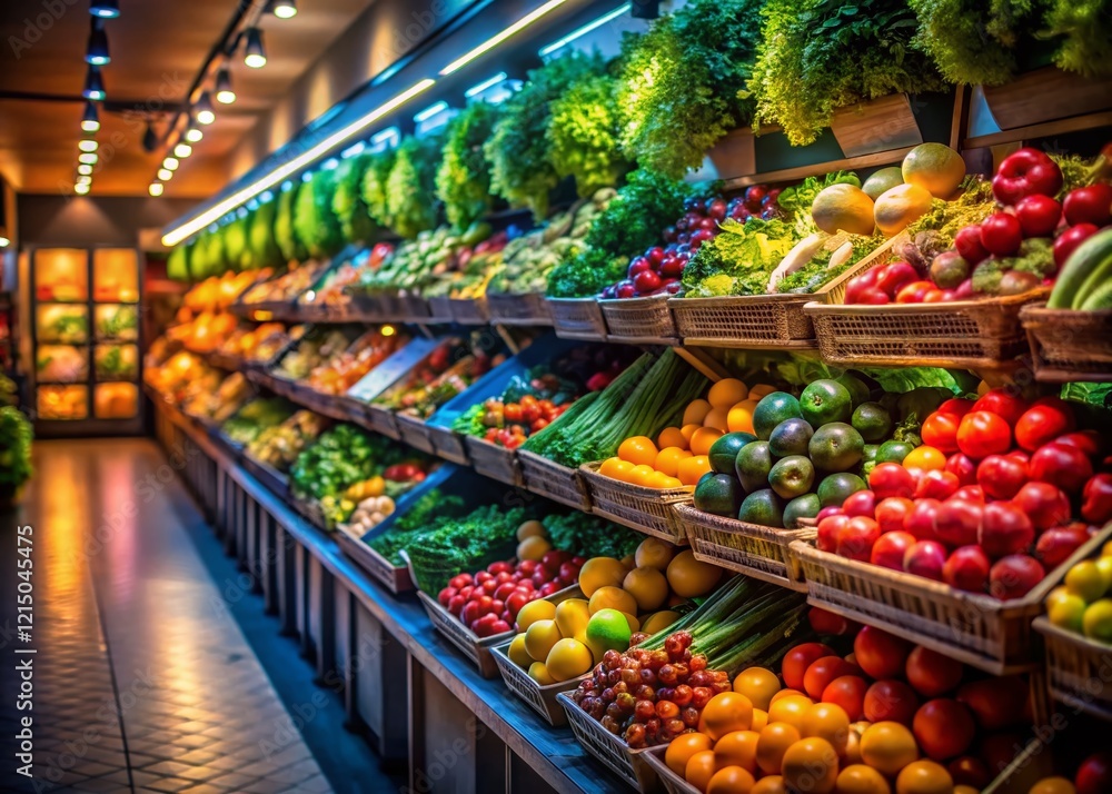 Obraz premium Low Light Grocery Shopping: Healthy Food Selection at Night