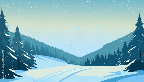 Winter landscape with fir trees and snowdrifts. Vector illustration.