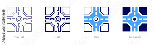 Roundabout construction icon in 4 different styles. Thin Line, Line, Bold, and Bold Line. Duotone style. Editable stroke