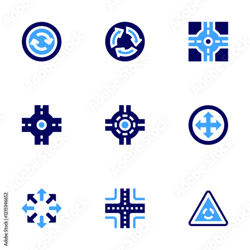 Roundabout icon set. Bold style. Duotone colors