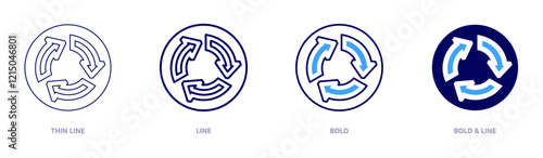 Roundabout statistics icon in 4 different styles. Thin Line, Line, Bold, and Bold Line. Duotone style. Editable stroke