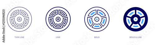 Roundabout traffic icon in 4 different styles. Thin Line, Line, Bold, and Bold Line. Duotone style. Editable stroke