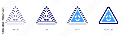 Roundabout yield icon in 4 different styles. Thin Line, Line, Bold, and Bold Line. Duotone style. Editable stroke