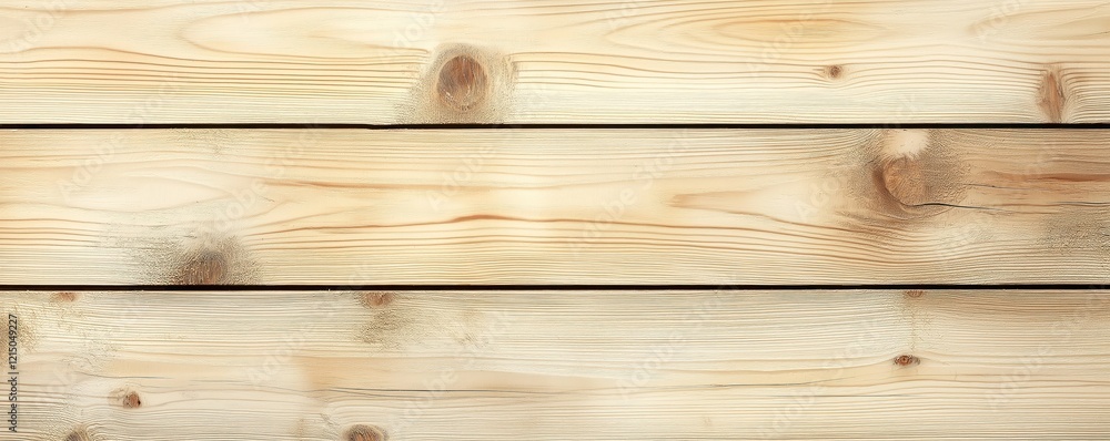 Fototapeta premium Light colored wooden planks create natural backdrop. Wood light beige tone, shows subtle wood grain patterns. Great material for interior design projects. Image features simple elegant design. Good