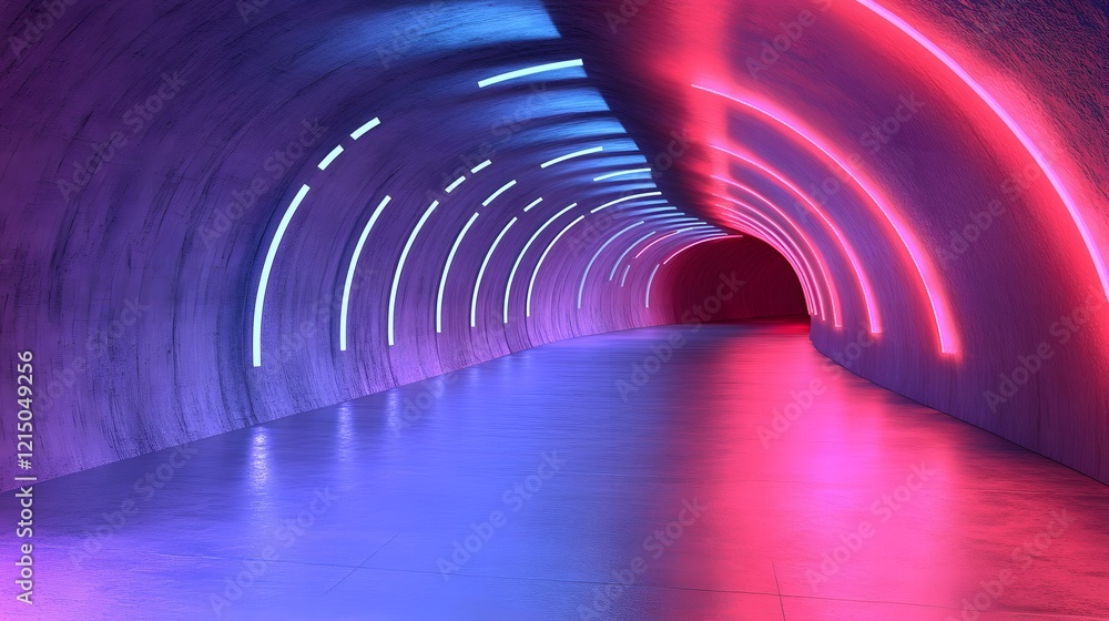 Neon Lit Tunnel With Pink and Blue Lighting Neon Lit Tunnel With Pink and Blue Lighting