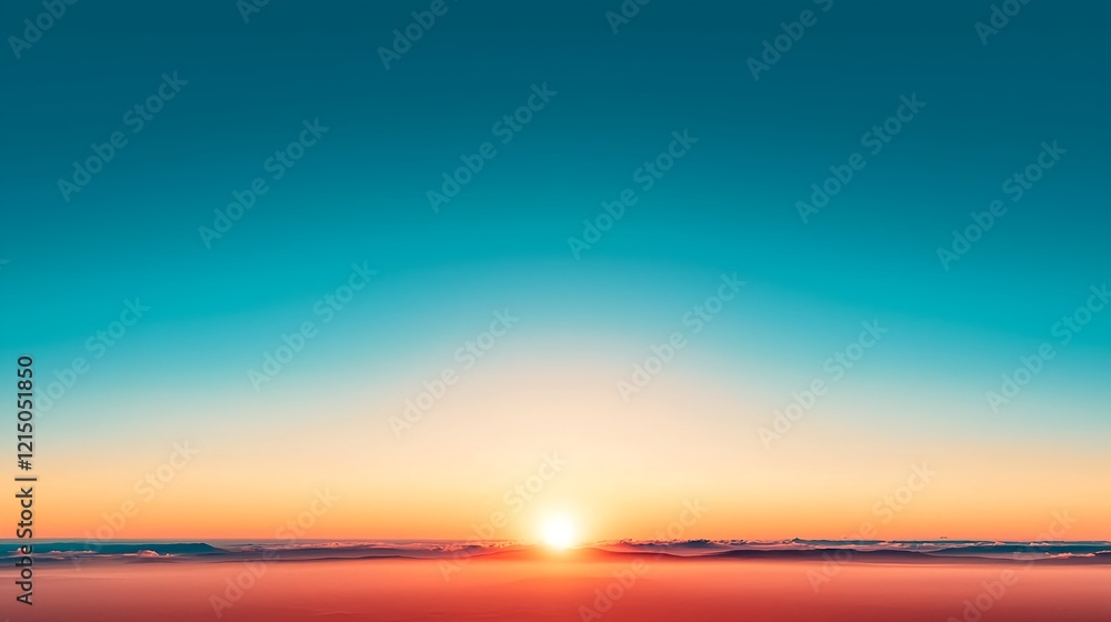 Fototapeta premium Stunning Sunrise Over Horizon with Vibrant Blue and Orange Sky