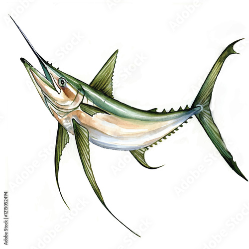 Watercolor Swordfish white background