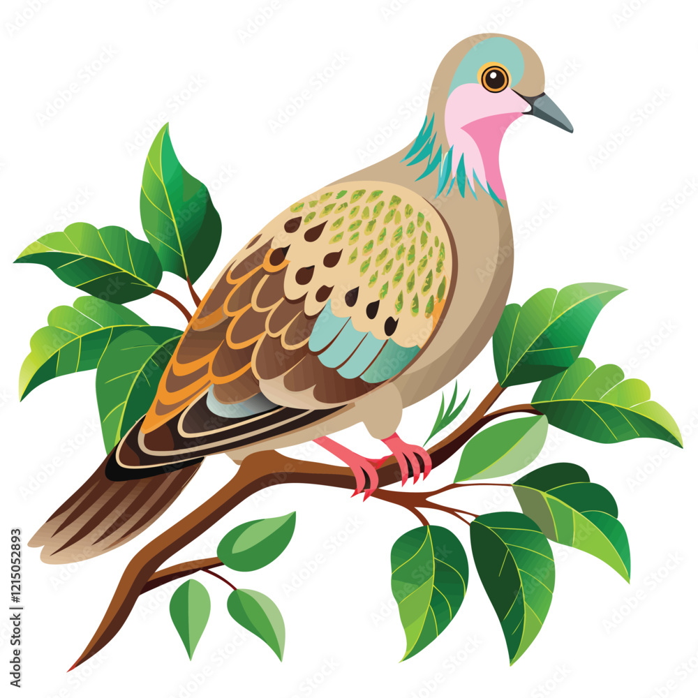 Fototapeta premium Photo of a European Turtle Dove full body eating isolated on a white background
