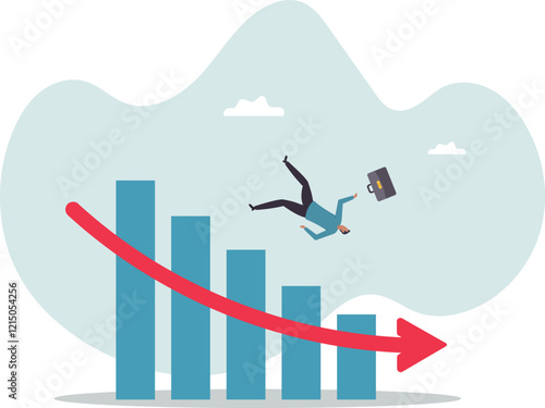 Stock market plunged falling down, economic crash, investing failure or mistake, price drop, recession, investment.business concept.flat character.