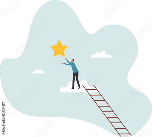 Business champion succeed to get reward, winning star employee, career path or dream job.business concept.flat character.