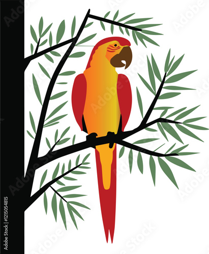 Art and Illustration of a parrot preached on a tree branch 
