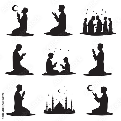 Serene Prayer Silhouettes Moments of Devotion: Prayer Silhouette Bundle Faith in Silhouette: Sitting in Prayer Designs 