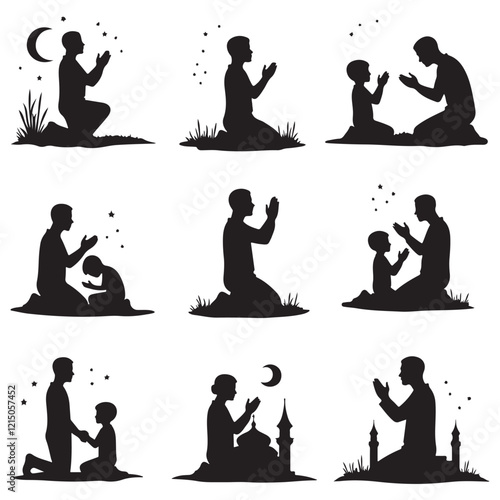 Serene Prayer Silhouettes Moments of Devotion: Prayer Silhouette Bundle Faith in Silhouette: Sitting in Prayer Designs 
