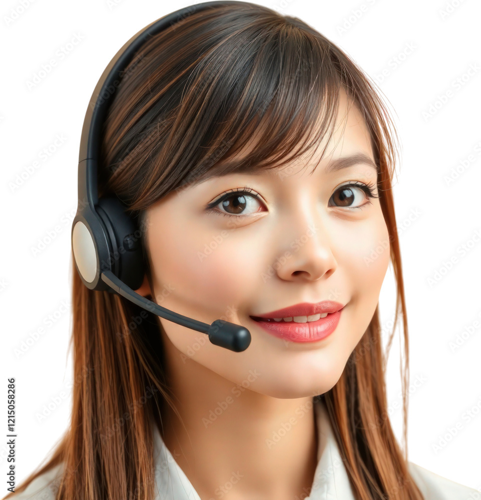 Young female call center operator wearing a headset isolated on transparent background Young female call center operator wearing a headset isolated on transparent background