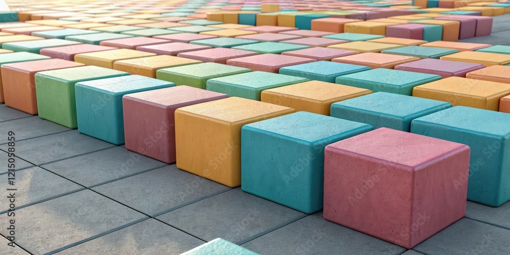 Background composed of interlocking colored cubes, cubes, geometric patterns, unique design, layered effect, modern art