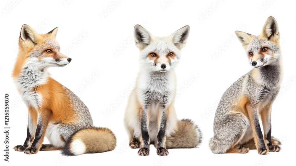 Fototapeta premium three fox vulpes isolated on a white background