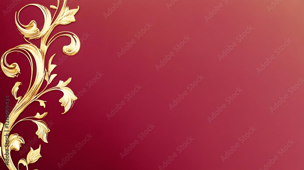 Gold Filigree Design on a Deep Red Background Gold Filigree Design on a Deep Red Background
