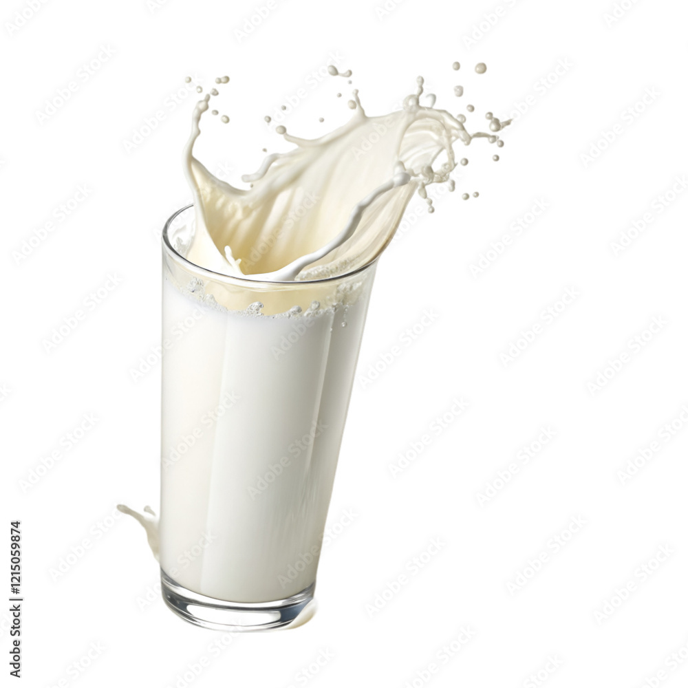 Glass of milk with splash isolated on transparent or white background png for design use Glass of milk with splash isolated on transparent or white background png for design use