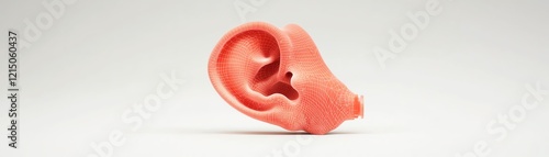 A close-up image of a realistic model of a human ear on a plain background. photo