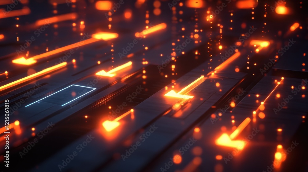 Fototapeta premium Abstract Technology Network with Glowing Arrows and Data Stream