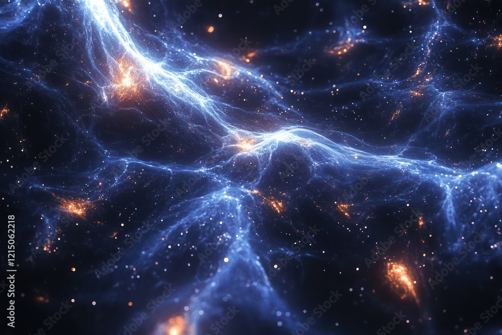 Fototapeta premium A dark matter web, with invisible threads weaving through a cluster of galaxies, affecting their motion and light