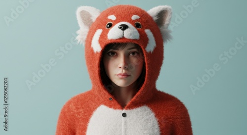 Dressed up in a Red Panda Animal Costume, Furry Mammal Suit, Halloween Apparel XL Format Illustration