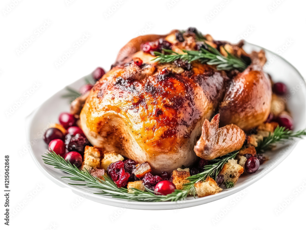 Isolated Roasted Chicken with Cranberries and Rosemary Isolated Roasted Chicken with Cranberries and Rosemary
