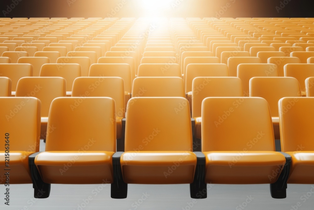 Naklejka premium Brightly lit empty seating arrangement in a spacious venue creating a sense of anticipation