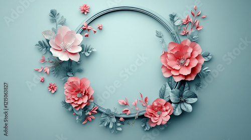 Beautiful flowers wreath isolated. Floral round frame decoration element.