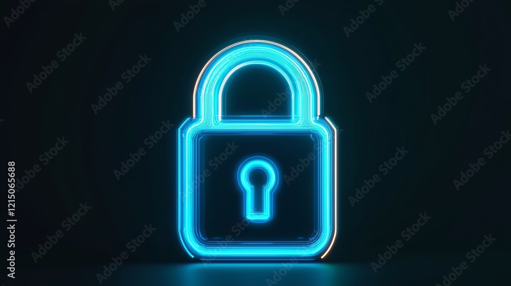 A vibrant blue neon lock symbol illuminated against a dark background. A vibrant blue neon lock symbol illuminated against a dark background.