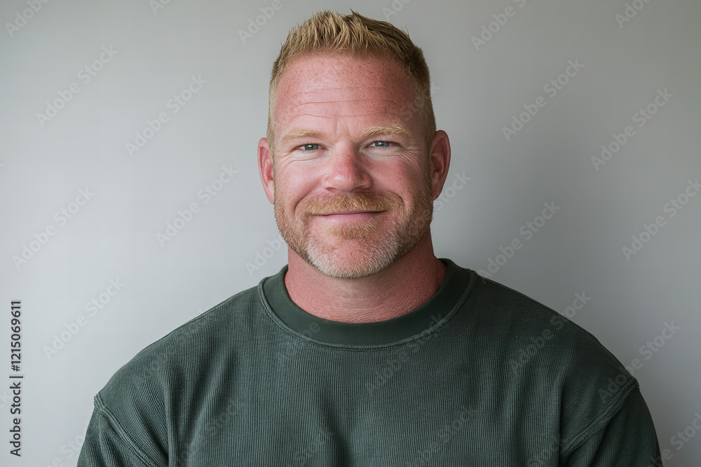 Obraz premium Charismatic Portrait of a Smiling Man with Stylish Beard and Relaxed Casual Outfit, Perfect for Lifestyle and Professional Use