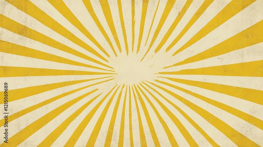 Fototapeta premium Yellow starburst background with halftone and retro sun rays.