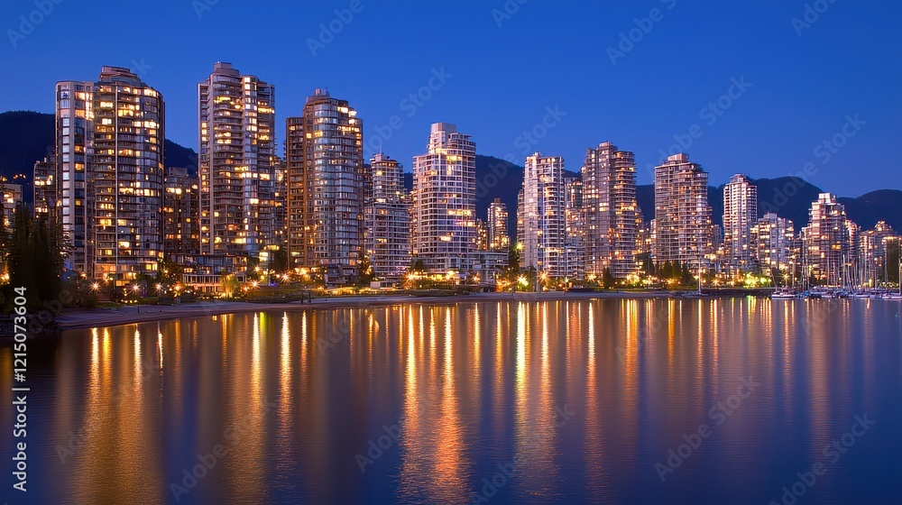 Obraz premium Nighttime cityscape view vancouver landscape