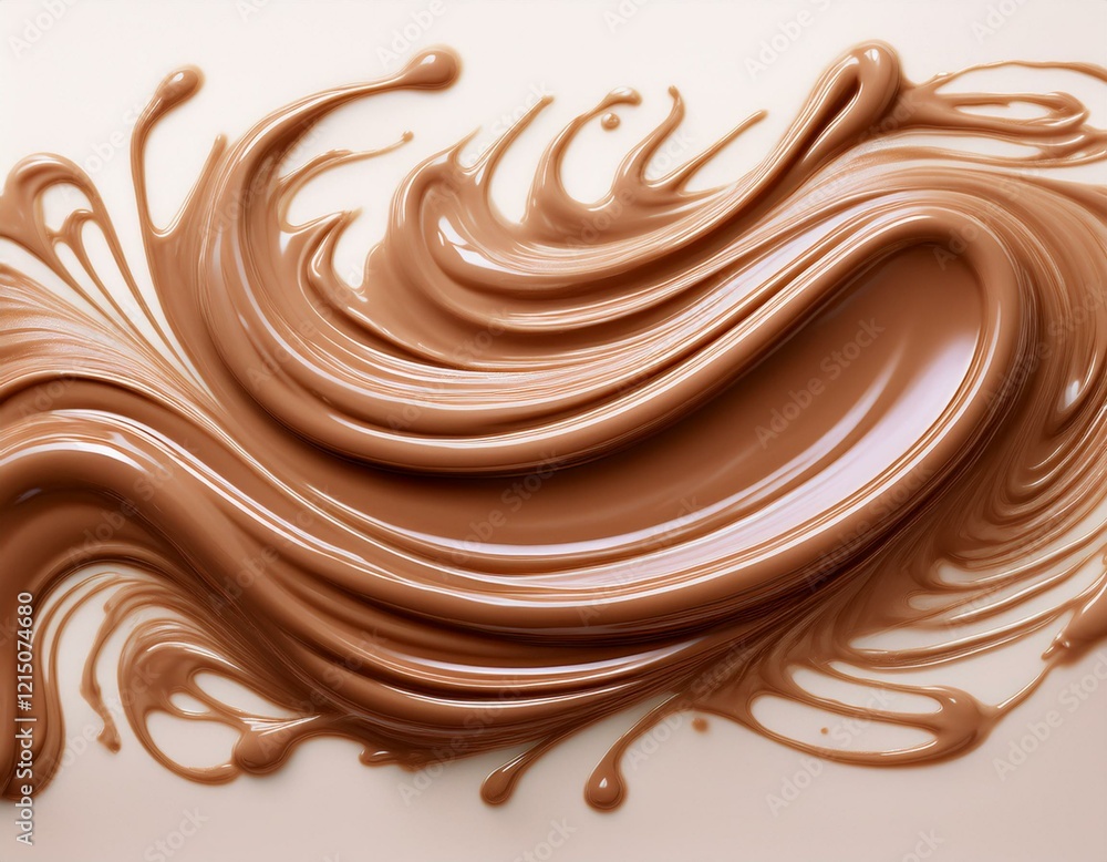 Melted beige milk chocolate, shimmering and flowing in smooth waves on a light gradient background. Strokes of milk chocolate with a glint of light. Design for wallpaper, covers, banners and posters Melted beige milk chocolate, shimmering and flowing in smooth waves on a light gradient background. Strokes of milk chocolate with a glint of light. Design for wallpaper, covers, banners and posters