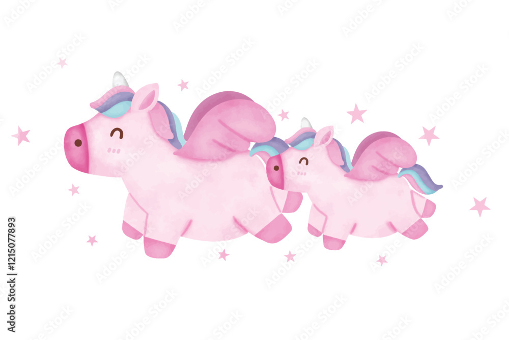 Naklejka premium Cute unicorn in watercolour style